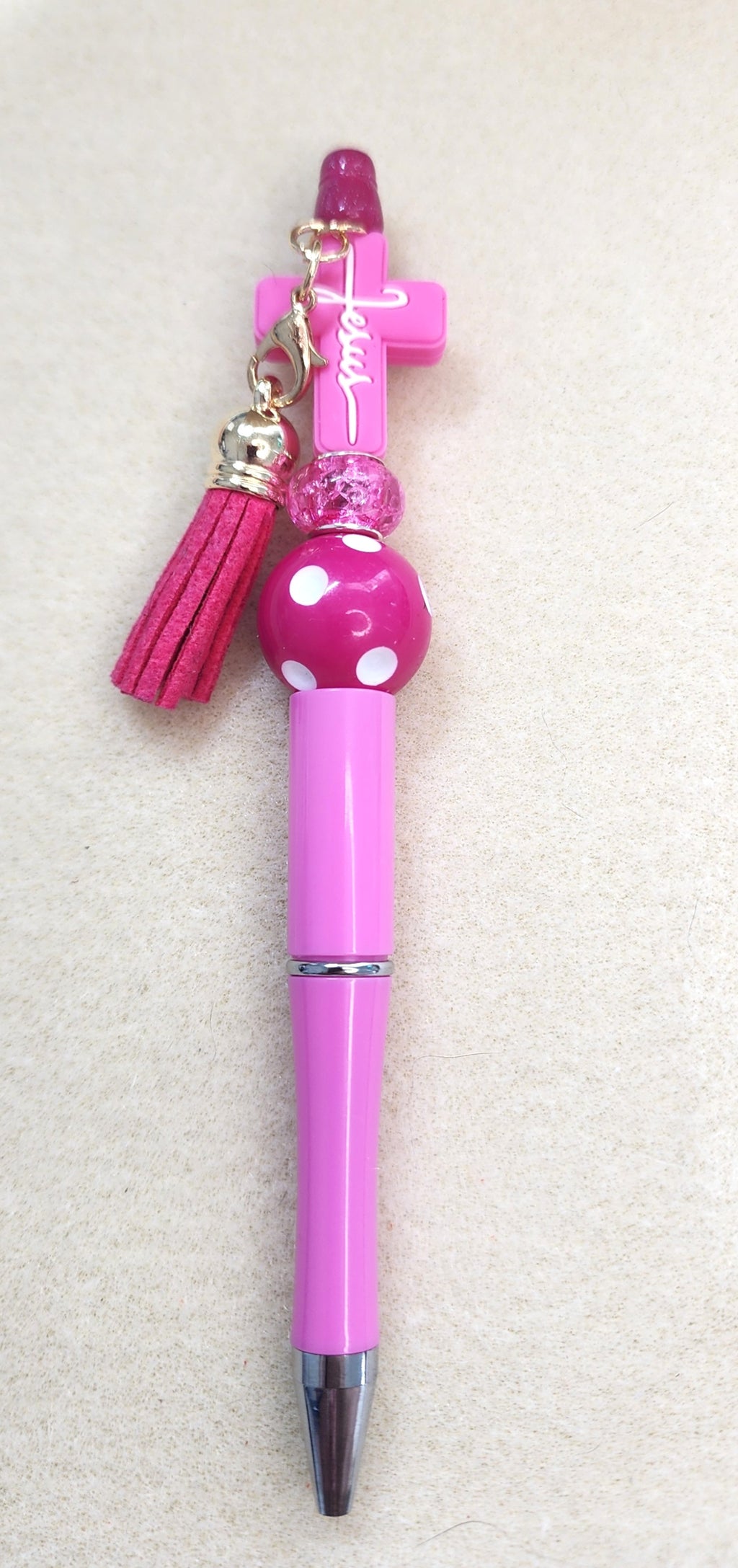 Pink Jesus Cross Beaded Pen