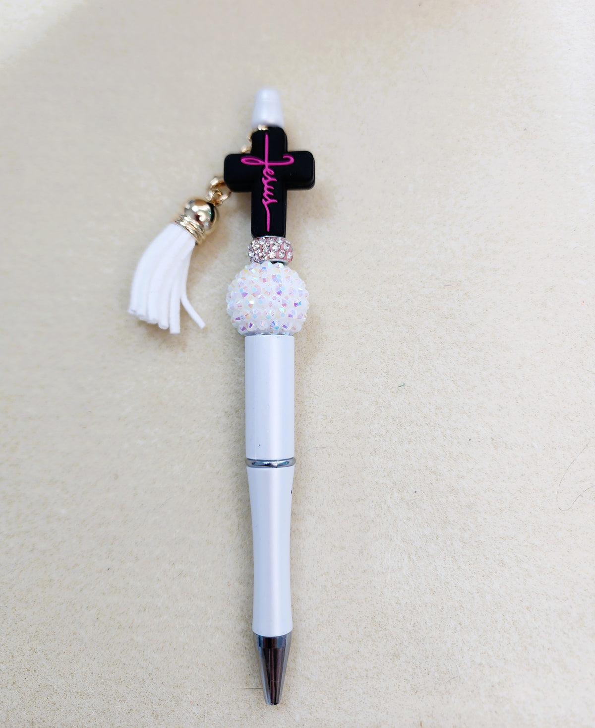Black & White Jesus Cross Beaded Pen