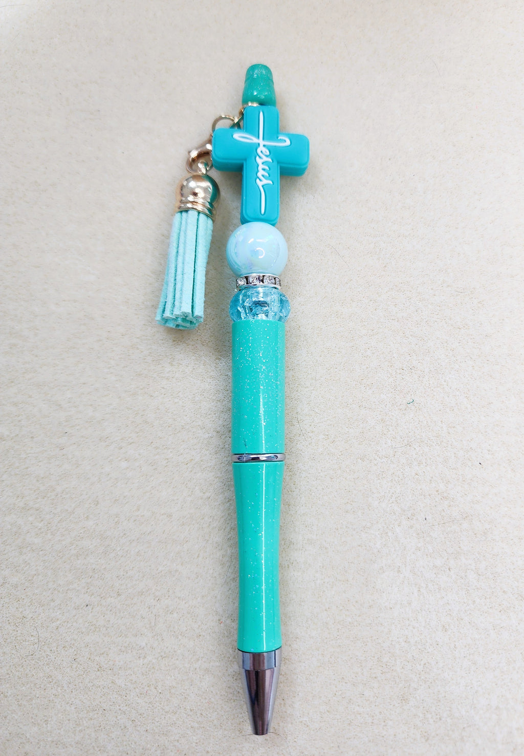 Turquoise Jesus Cross Beaded Pen