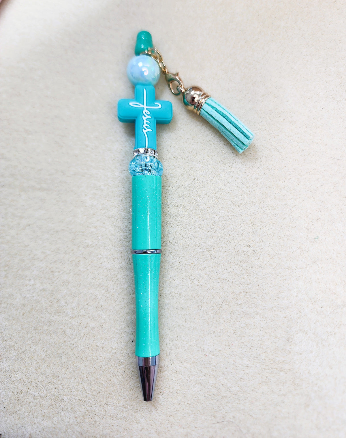 ✝️ Aqua Jesus Cross Beaded Pen