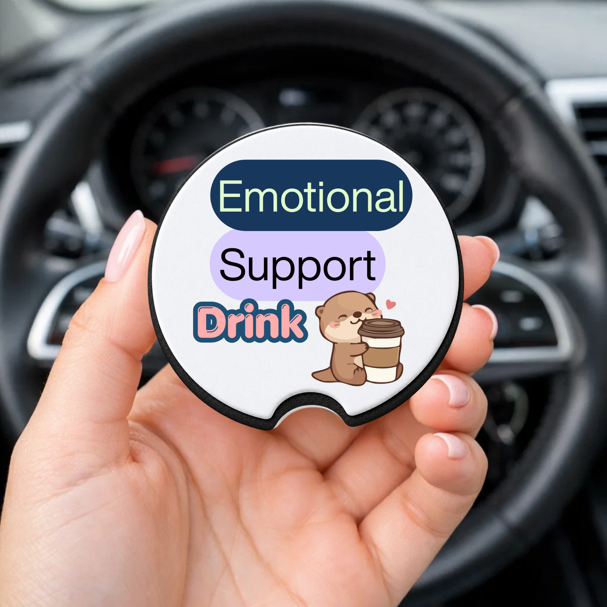 🥤 Emotional Support Drink – Cute Car Coaster Set