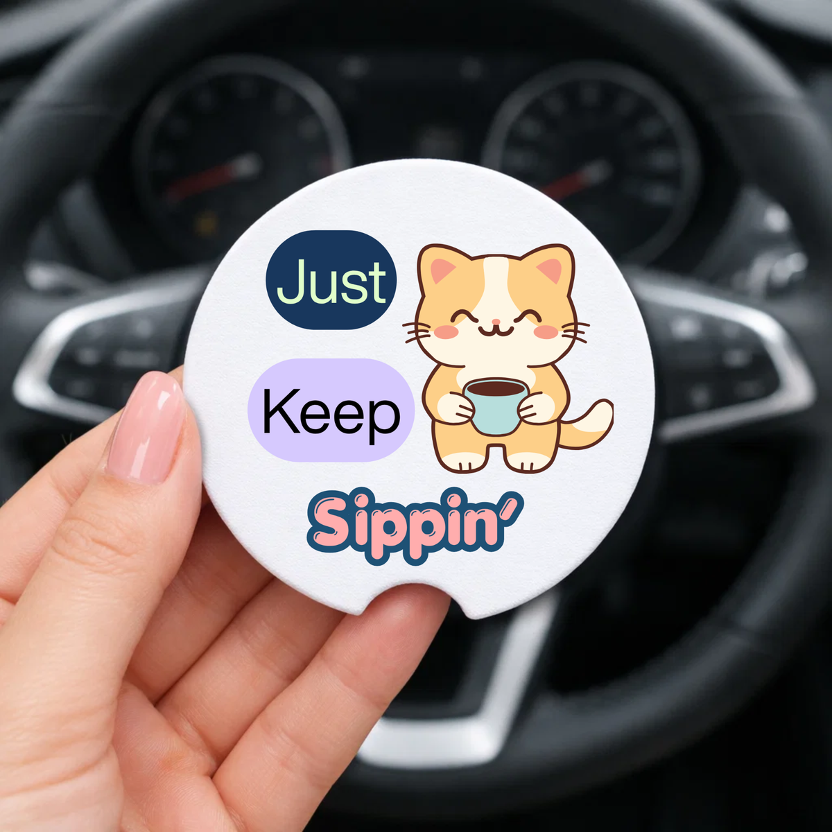 🥤 Emotional Support Drink – Cute Car Coaster Set