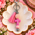 ✝️ Pink Faith Cross Beaded Keychain