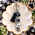 Black & White Paw Print Beaded Keychain