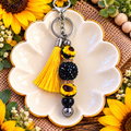 Sunflower Beaded Keychain with Yellow Tassel