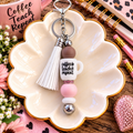 Coffee Teach Repeat Teacher Beaded Keychain