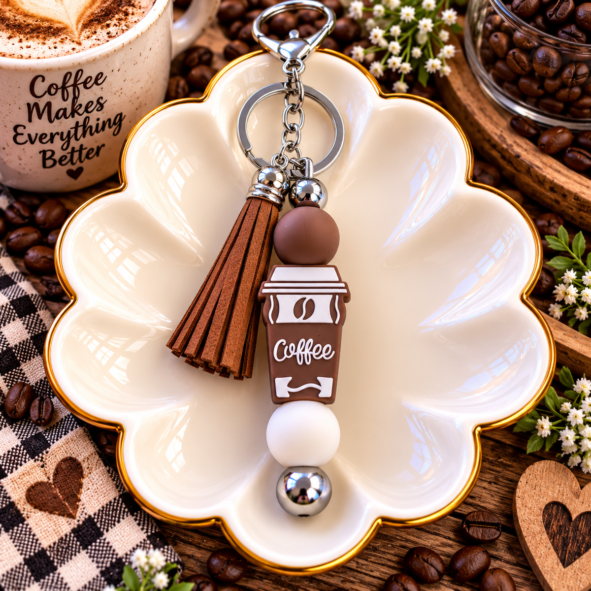 Coffee Lover Beaded Keychain