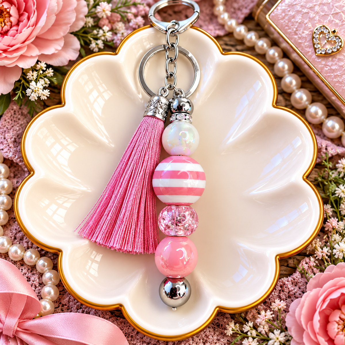 Pretty in Pink Beaded Keychain