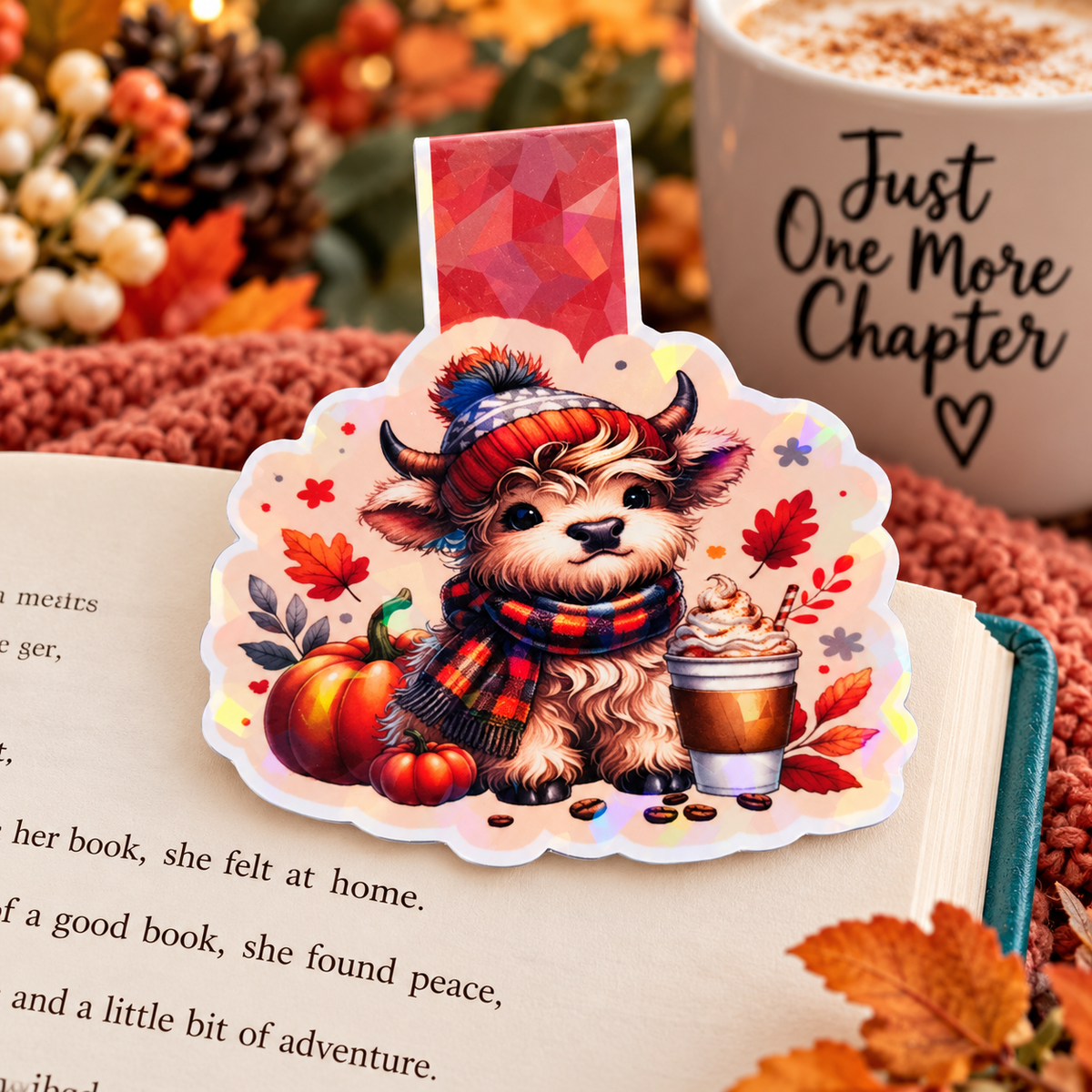 Cozy Highland Cow Holographic Magnetic Bookmark