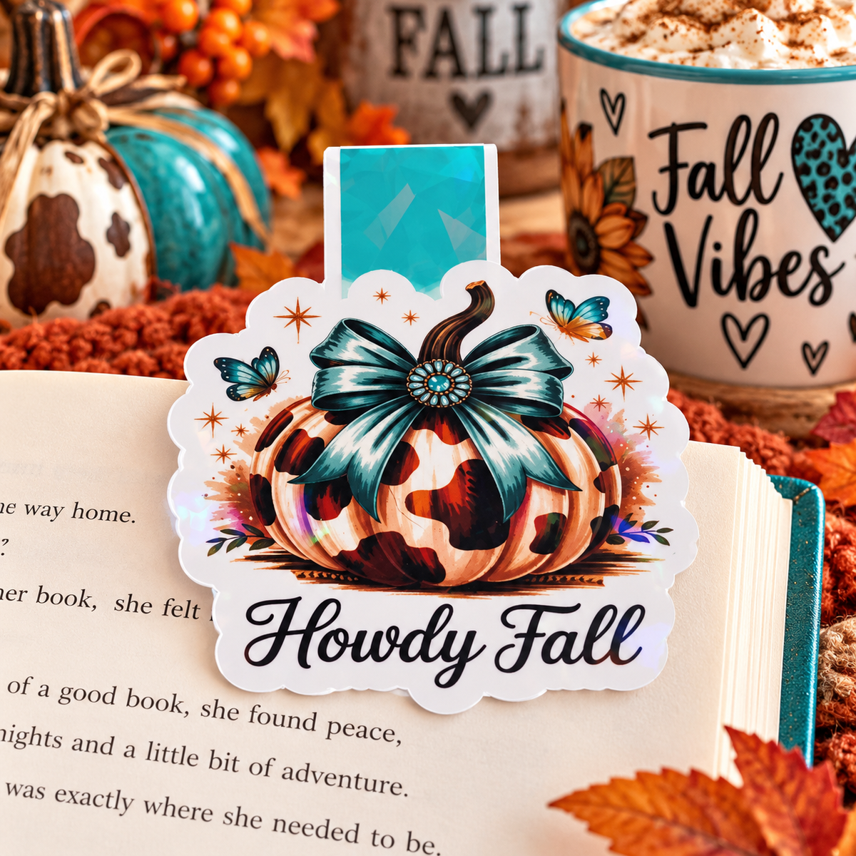 Howdy Fall Cow Print Pumpkin Holographic Magnetic Bookmark