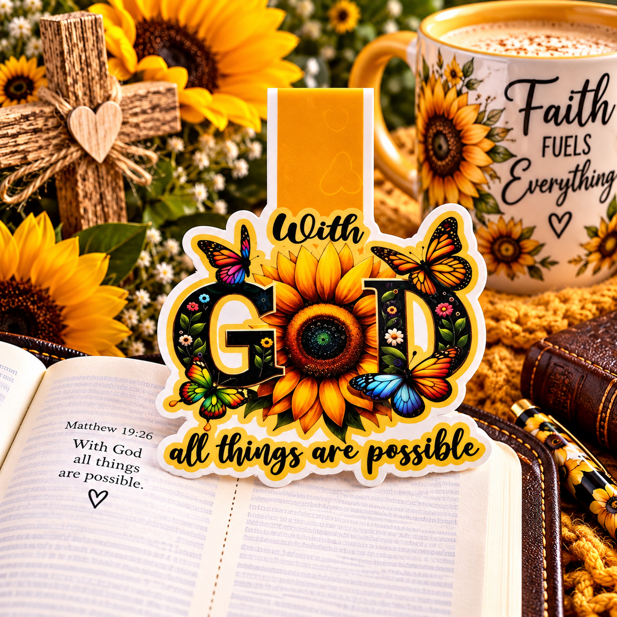 With God All Things Are Possible Sunflower Magnetic Bookmark
