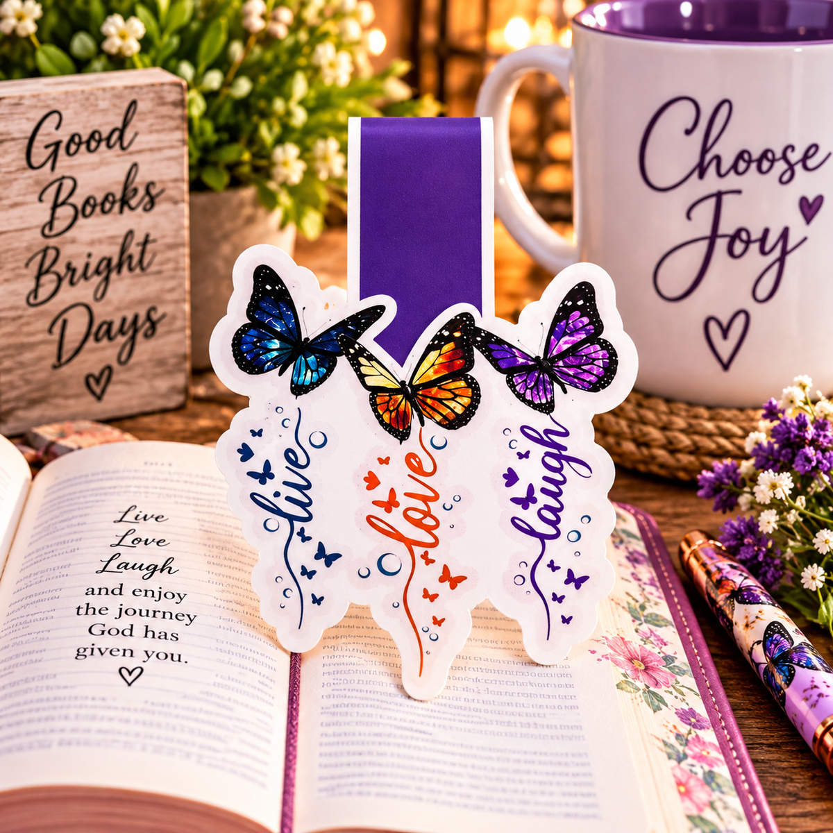 Live Love Laugh Butterfly Magnetic Bookmark
