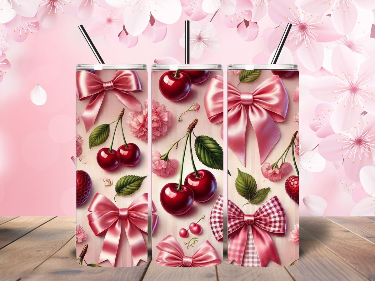Cherries & Bows – Pink 20oz Tumbler