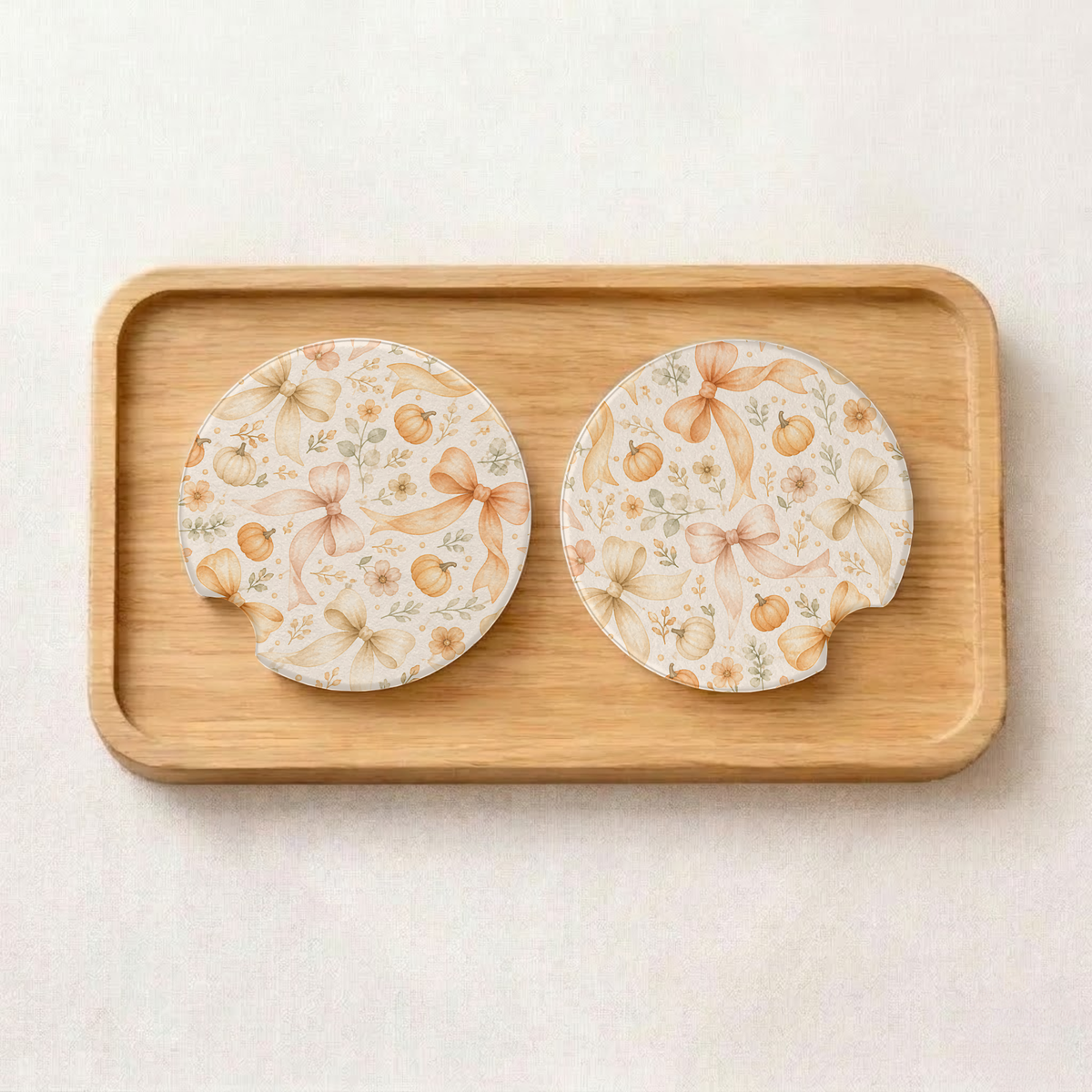 Pumpkin & Bows Fall Car Coaster Set