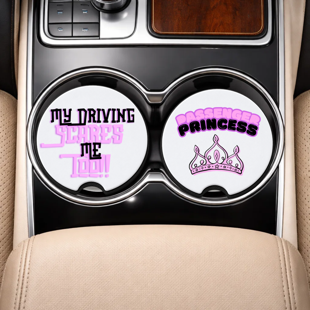 👑 Passenger Princess – Funny Car Coaster Set