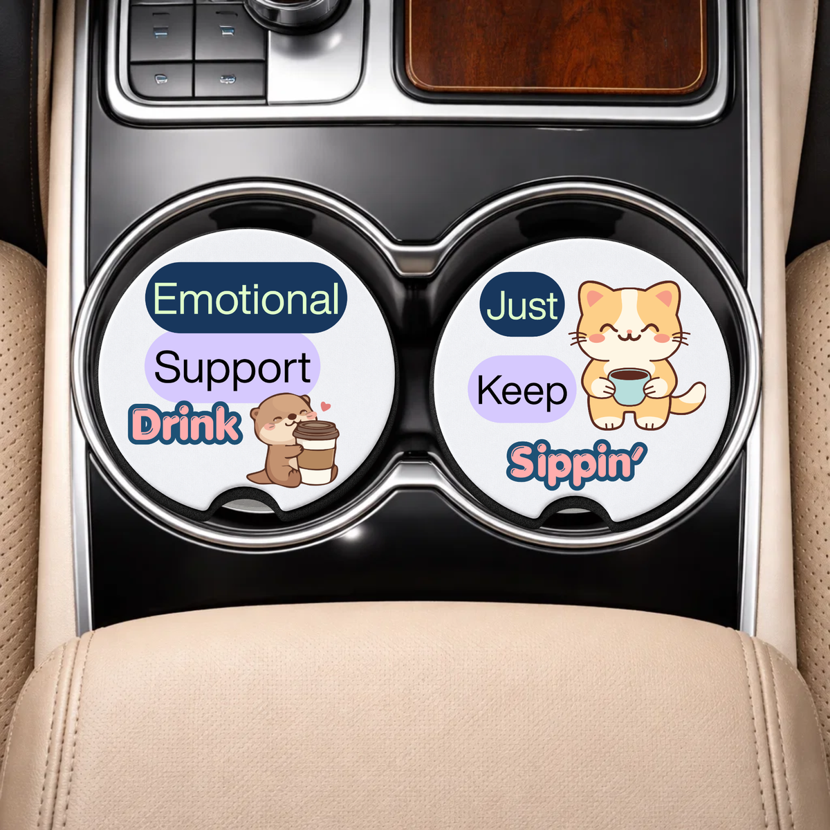 🥤 Emotional Support Drink – Cute Car Coaster Set