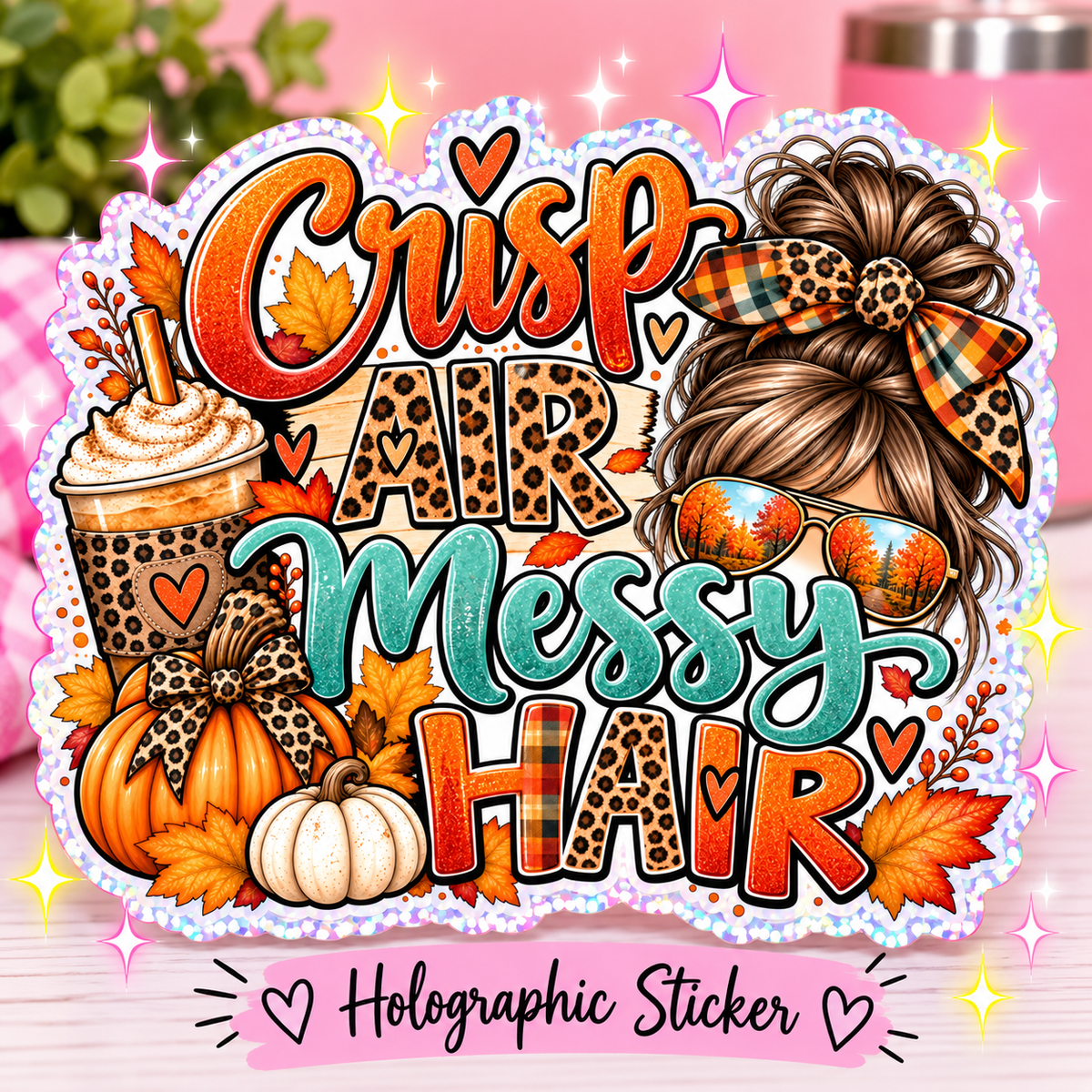 Crisp Air Messy Hair Holographic Sticker
