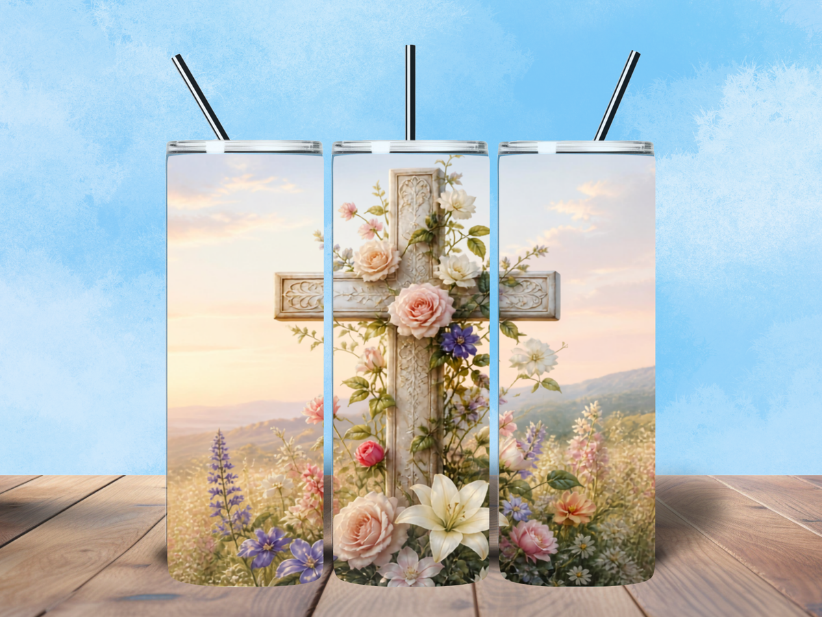 Pastel Floral Cross – Christian 20oz Tumbler