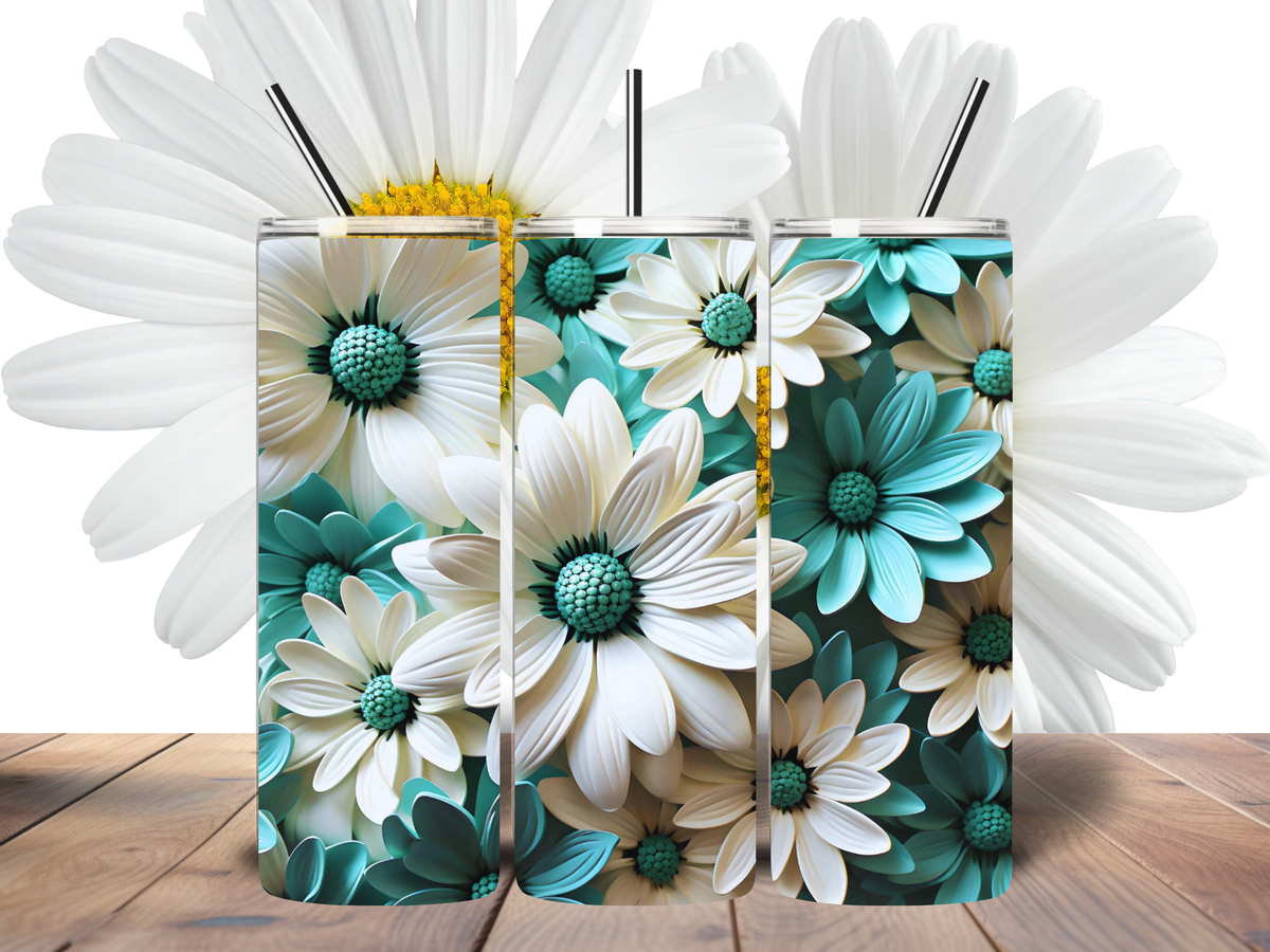 Teal & White Daisies – Floral 20oz Tumbler