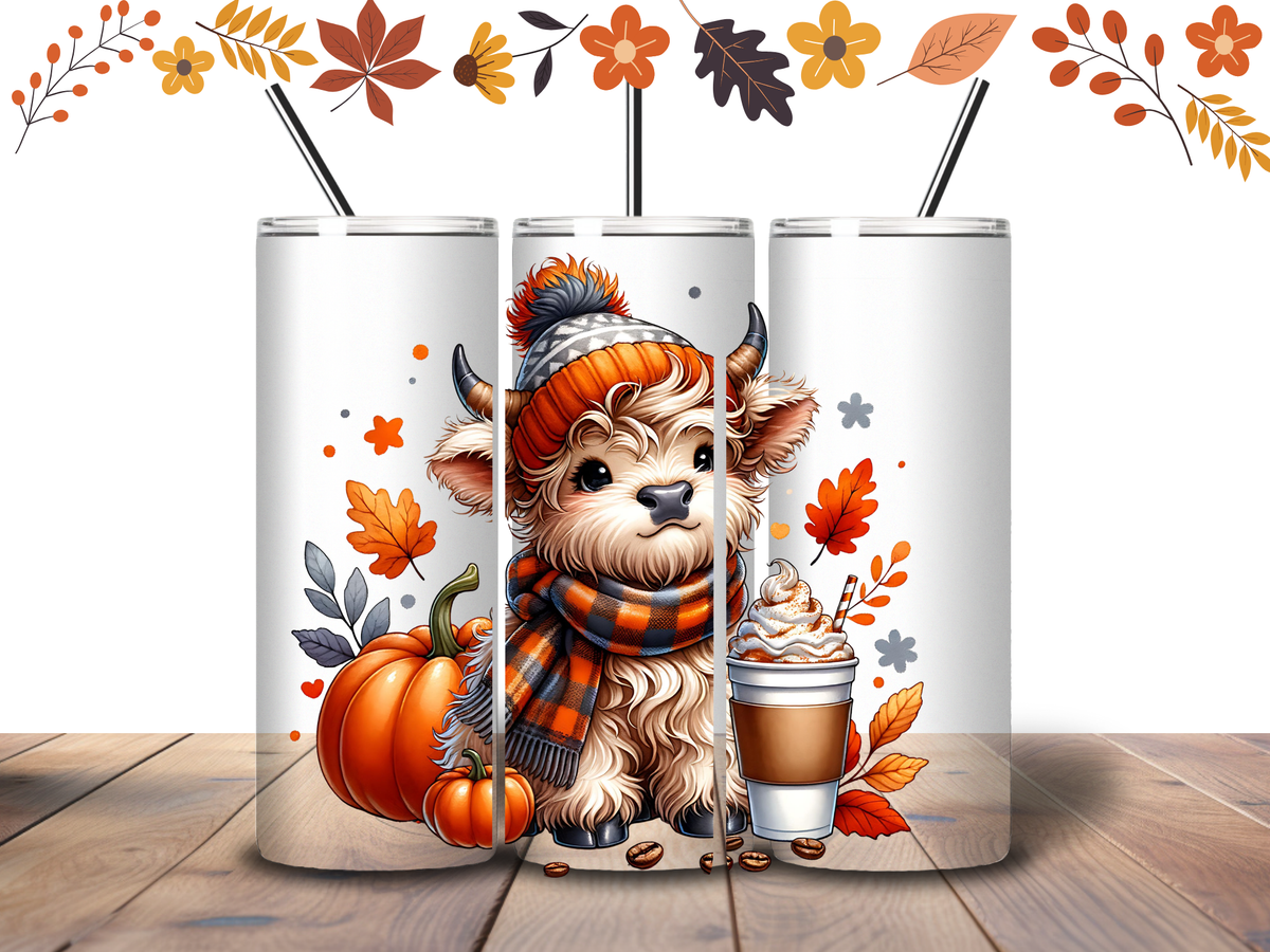 Cozy Fall Highland Cow – 20oz Tumbler
