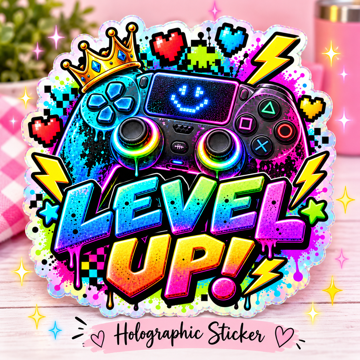Level Up Gamer Holographic Sticker