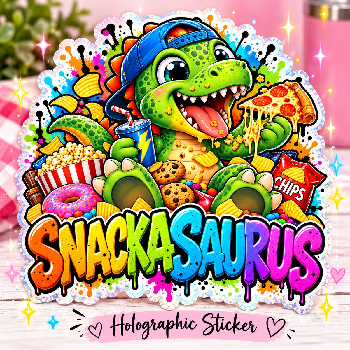 Snackasaurus Holographic Sticker