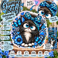 Blue Bow Grumpy Kitty Holographic Sticker | Cute Cat Sticker