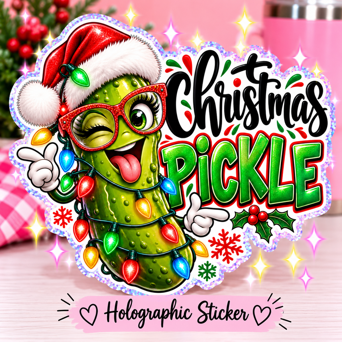 Christmas Pickle Holographic Sticker