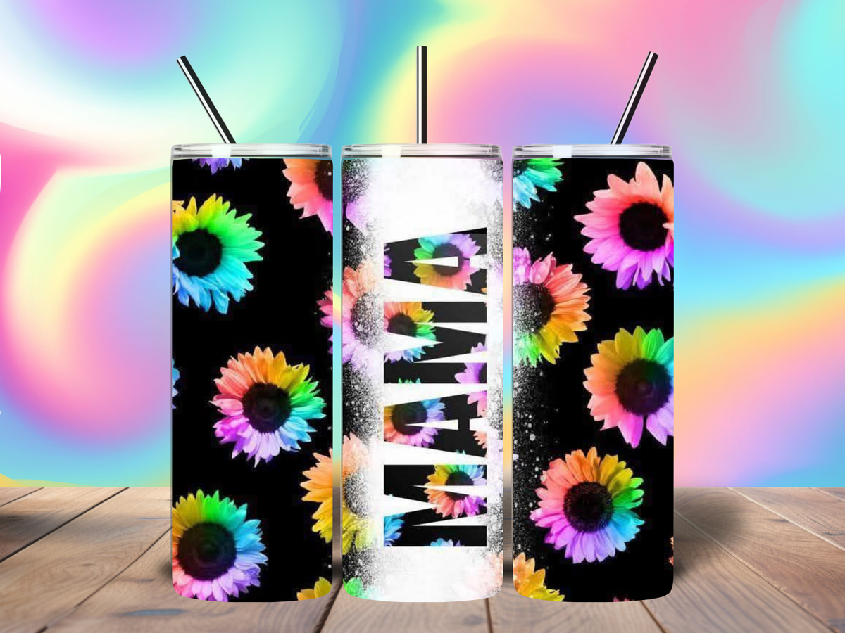 Neon Rainbow Sunflower Mama 20oz Tumbler