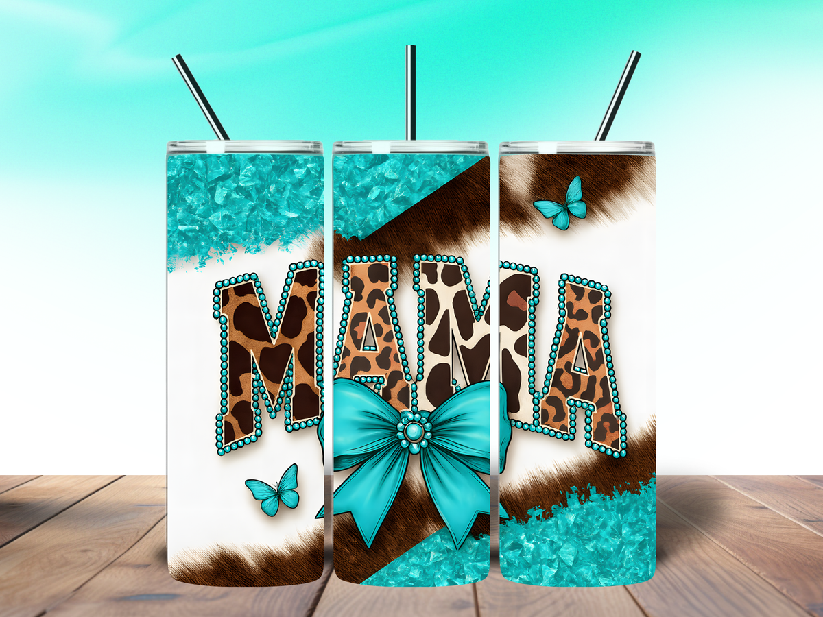 Teal Leopard Mama Bling 20oz Tumbler