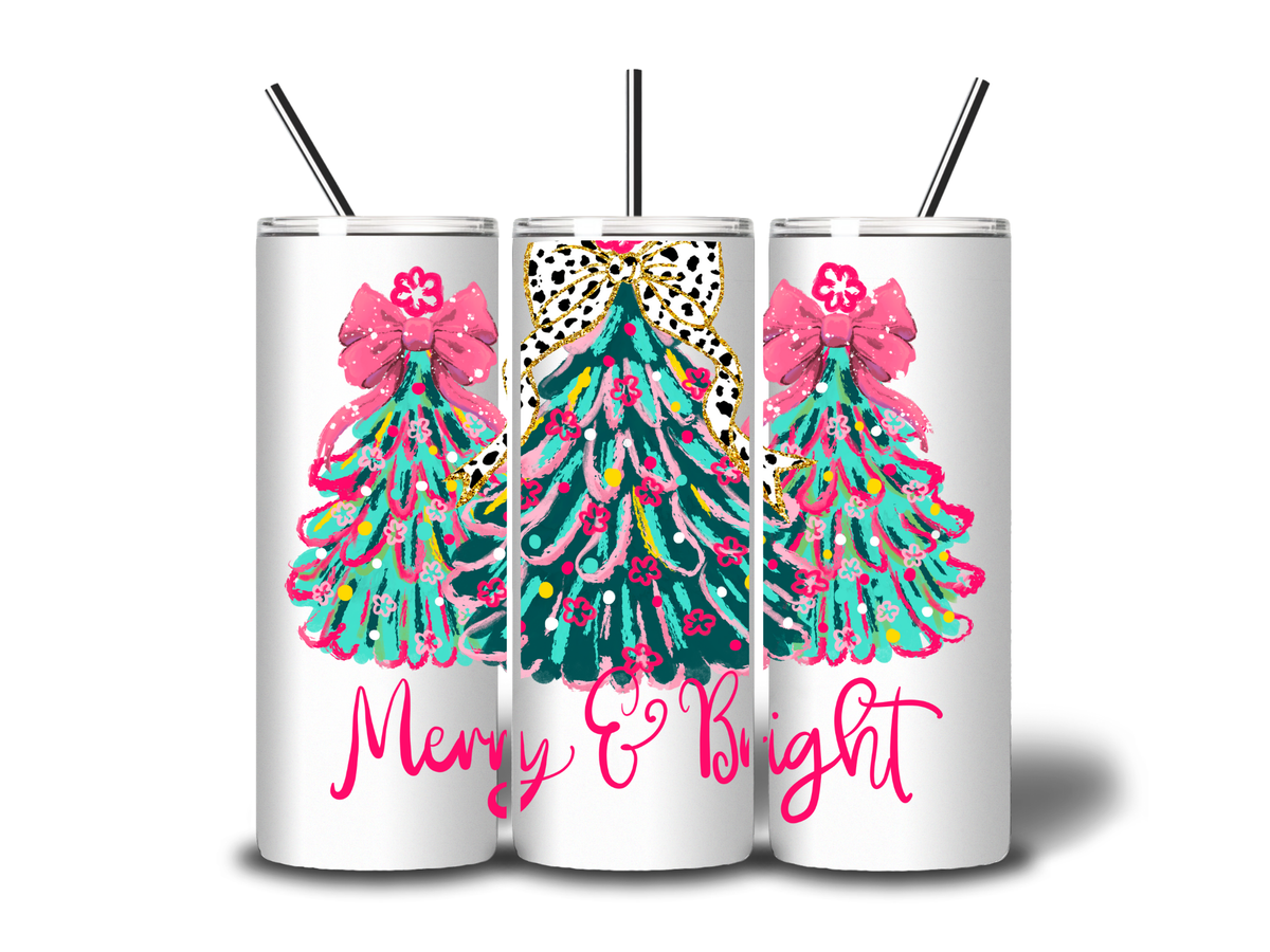 Merry & Bright Pink Christmas Tree 20oz Tumbler