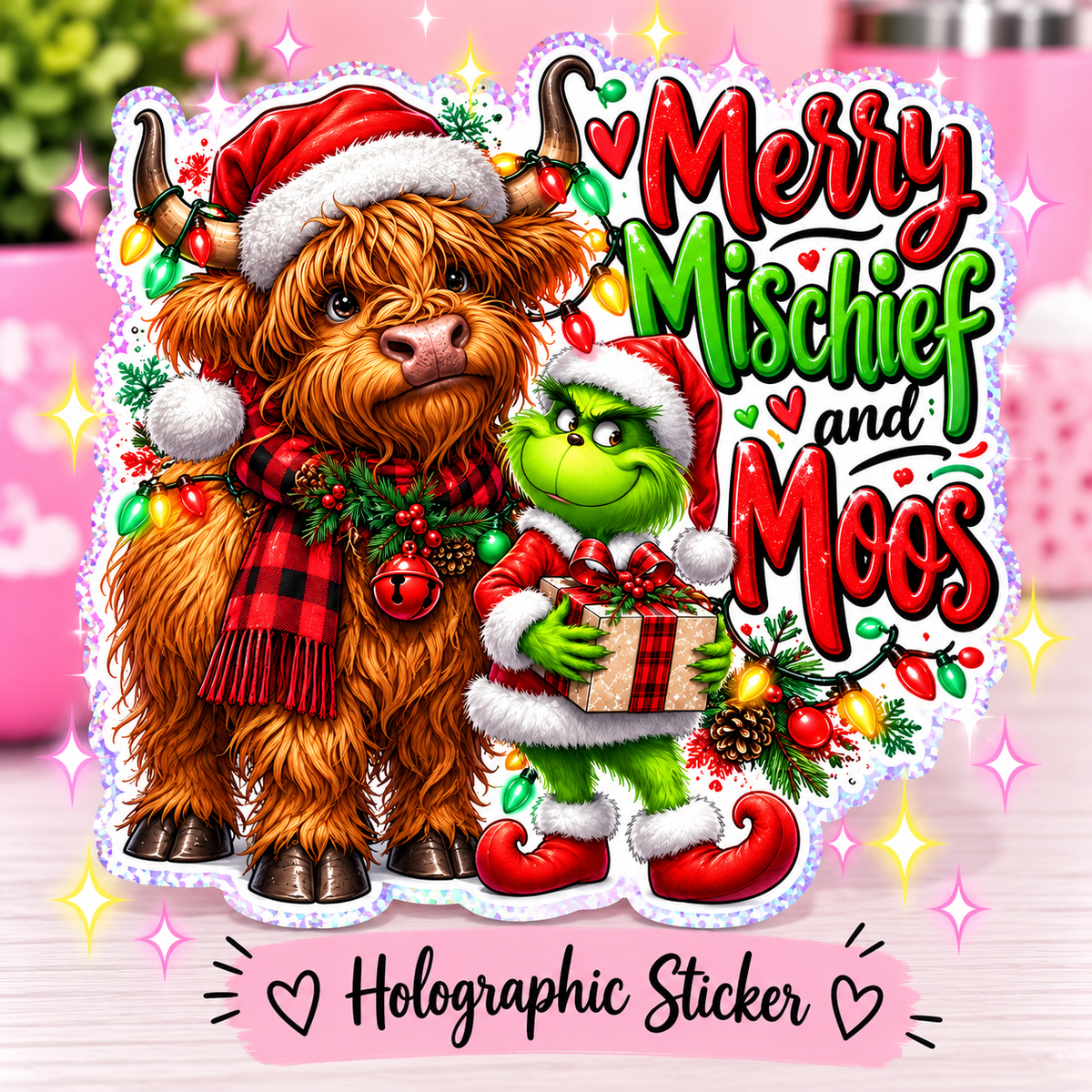 Merry Mischief & Moos Holographic Christmas Sticker