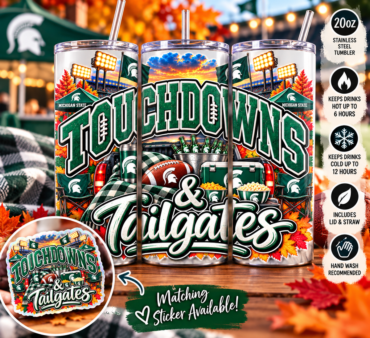 Michigan State Touchdowns & Tailgates 20oz Tumbler