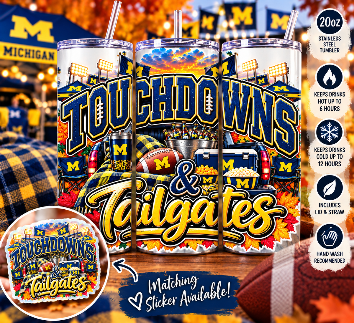 Michigan Touchdowns & Tailgates 20oz Tumbler