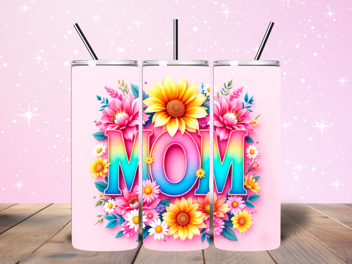 Bright Rainbow Floral Mom 20oz Tumbler