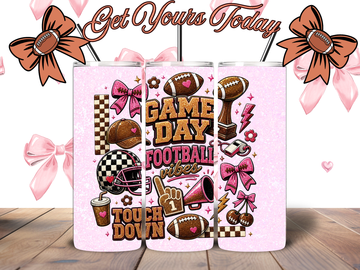 Pink Game Day Football Vibes 20oz Tumbler