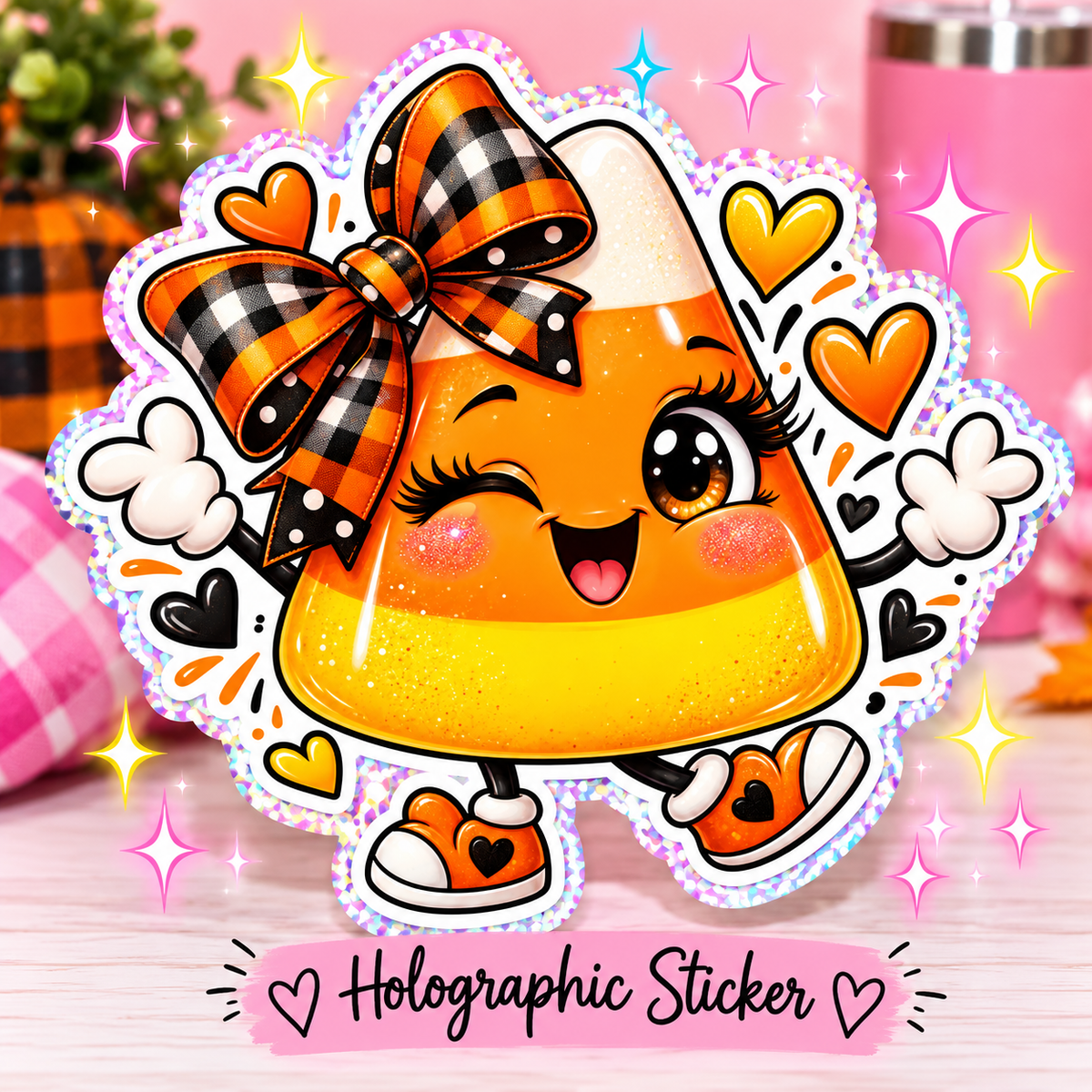 Cute Candy Corn Holographic Sticker
